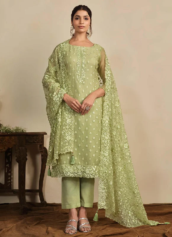 Reduced Prices Lime Green Thread Work Embroidery Pakistani Pant Suit