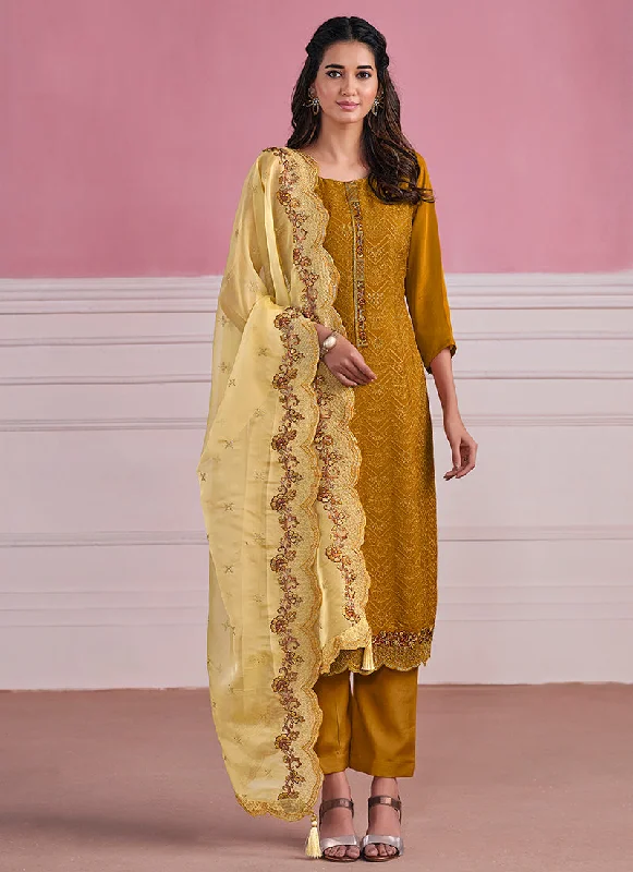 Great Deals Yellow Two Tone Chikankari Embroidery Pant Suit