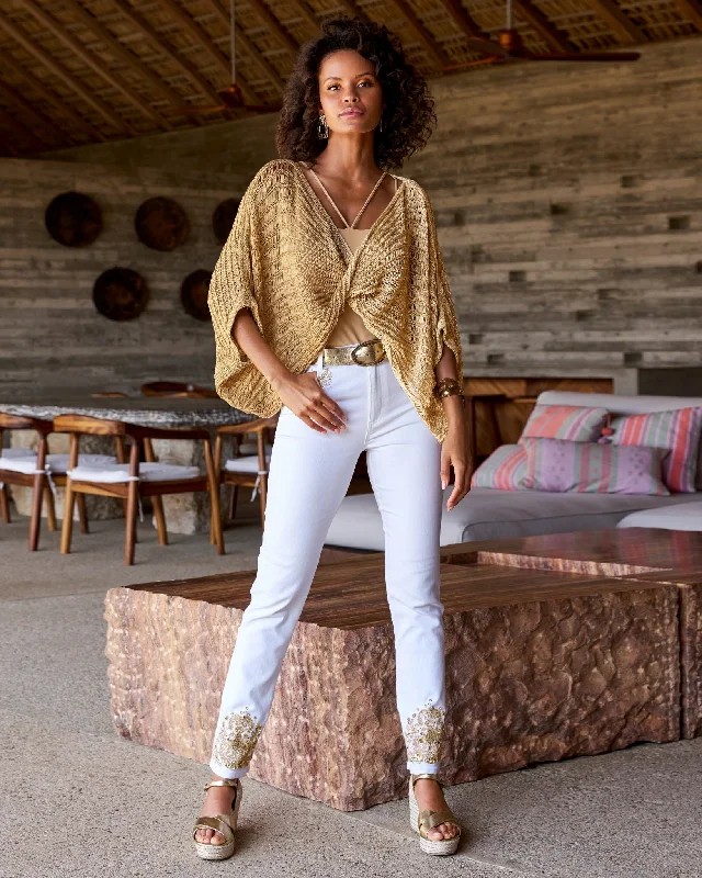 Early Access White and Gold Embellished Slim-Straight Jean White/Gold