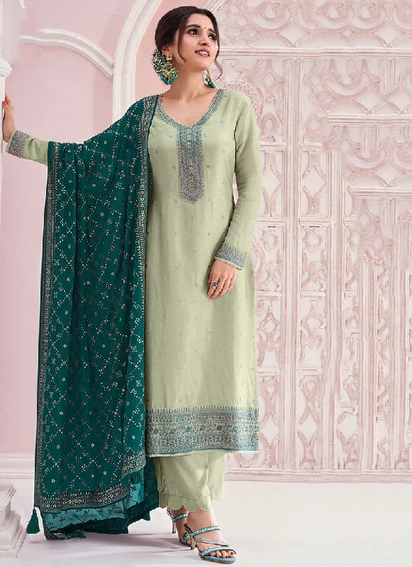 Weekend Deal Turquoise And Teal Embroidery Pakistani Pant Suit
