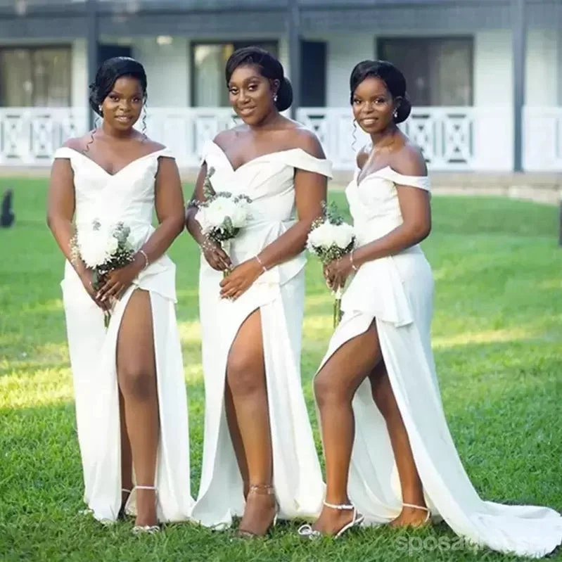 Deal Explosion Simple White Mermaid Off Shoulder High Slit Cheap Long Bridesmaid Dresses,WG1287 Deal Explosion Simple White Mermaid Off Shoulder High Slit Cheap Long Bridesmaid Dresses,WG1287
