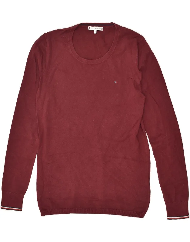 TOMMY HILFIGER Womens Crew Neck Jumper Sweater UK 14 Large Burgundy