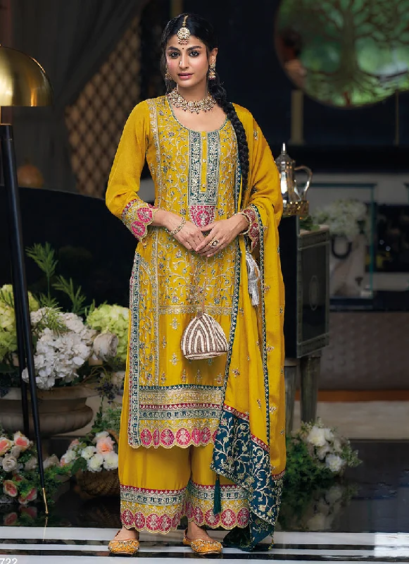 Fantastic Deals Yellow Multi Embroidery Traditional Palazzo Style Suit