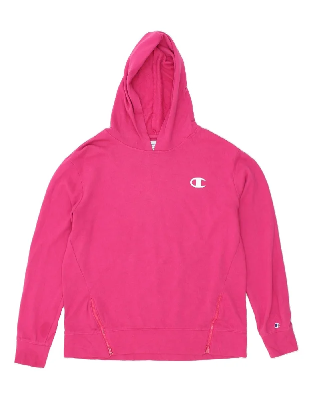 CHAMPION Womens Graphic Hoodie Jumper UK 14 Medium Pink Cotton