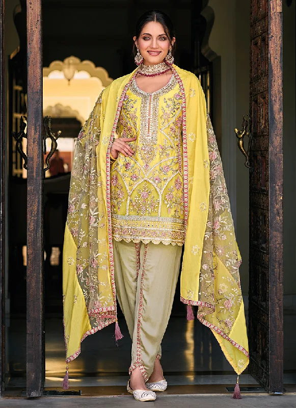 Quick Sale Lime Yellow Multi Embroidery Traditional Punjabi Suit