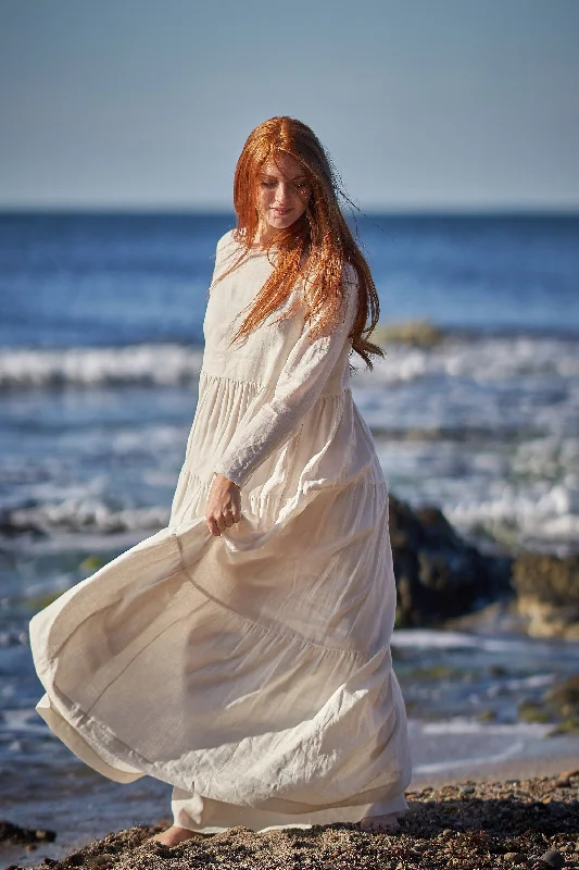 Online Exclusive Bohemian Linen Dress in Cream