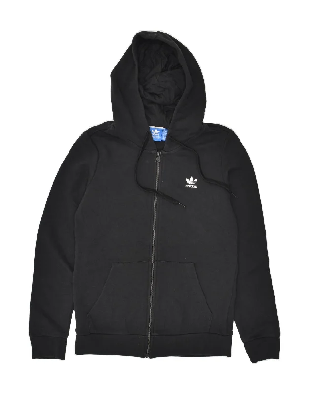 ADIDAS Womens Graphic Zip Hoodie Sweater UK 12 Medium Black Cotton