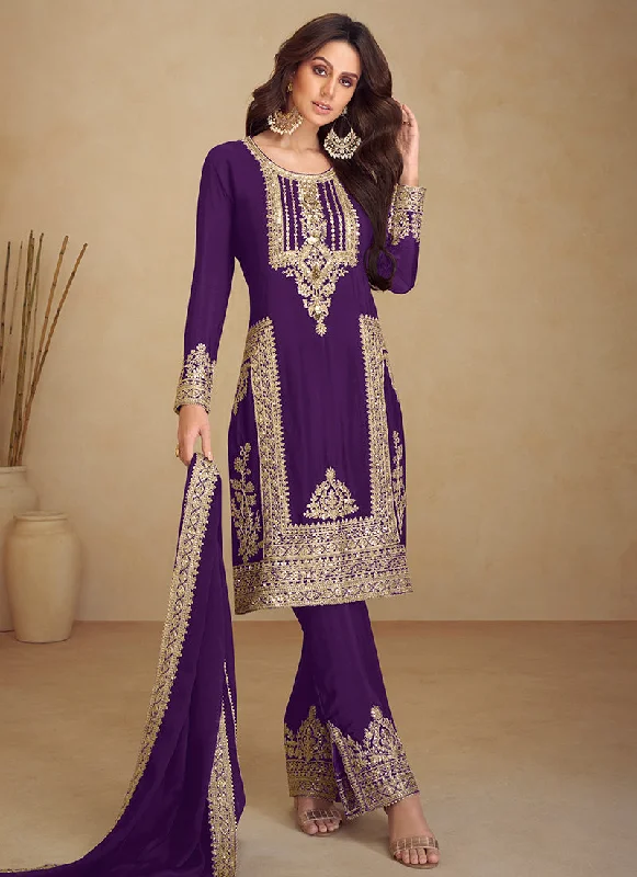 Midnight Madness Purple Golden Embroidered Pakistani Pant Style Suit