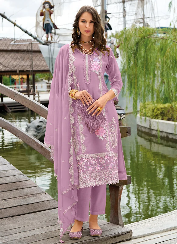 Instant Savings Light Purple Chikankari Embroidery Festival Salwar Kameez Suit