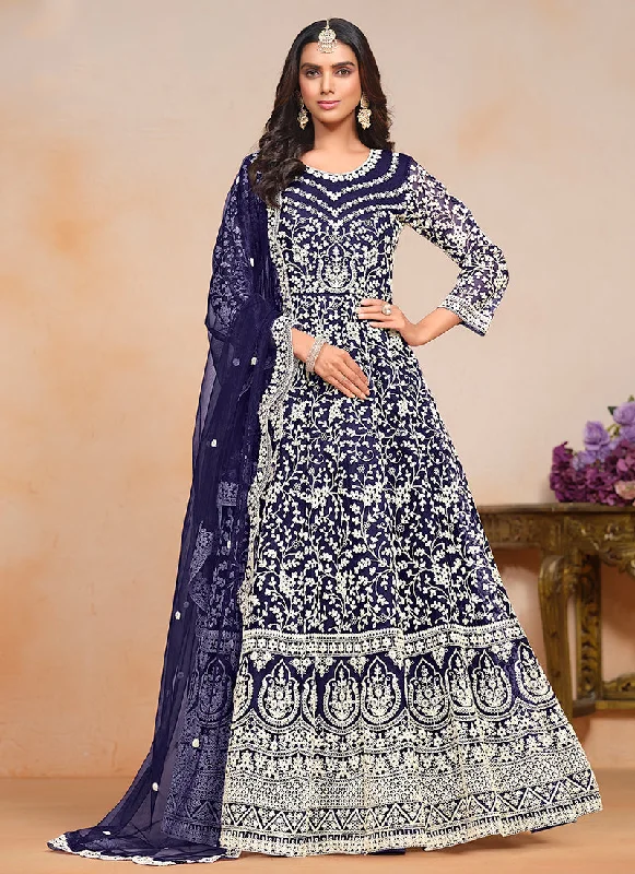 Today Only Dark Blue Designer Embroidery Festive Anarkali Suit