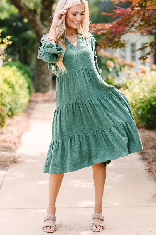 Must-Have Deals Make It All About You Hunter Green Tiered Dress