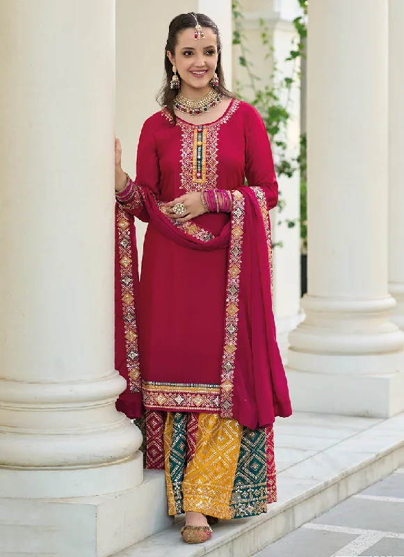Flash Deals Maroon Multi Embroidery Traditional Gharara Style Suit