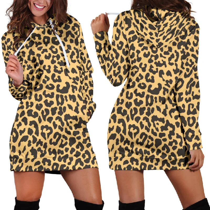 Mega Deal Leopard Skin Print Women'S Hoodie Dress