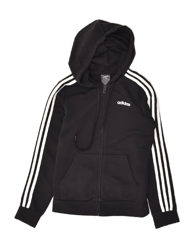 ADIDAS Womens Zip Hoodie Sweater UK 4/6 XS Black Cotton