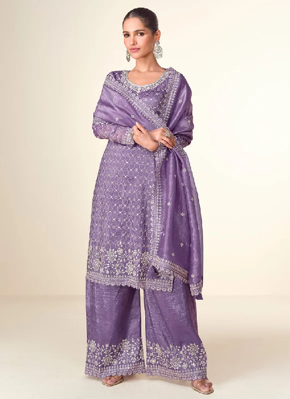 Sale Event Deep Purple Embroidery Party Wear Palazzo Suit