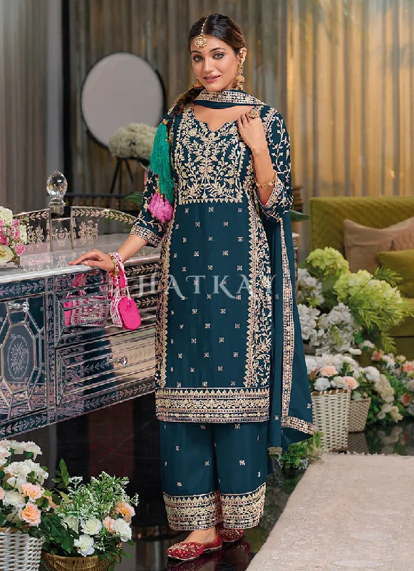 Super Bargain Turquoise Embroidered Palazzo Suit