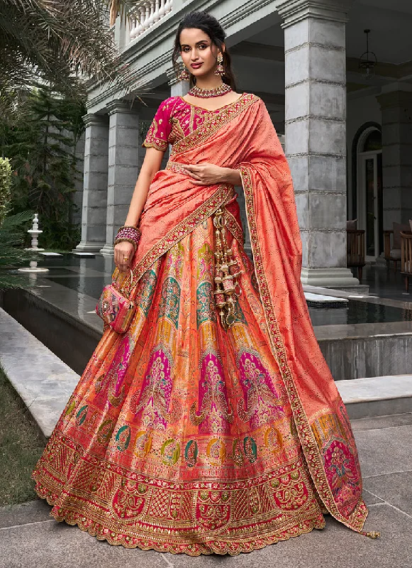 Special Discount Peach And Pink Embroidered Bridal Lehenga Choli