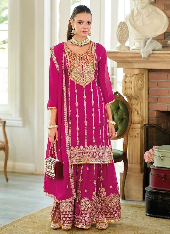 Clearance Items Rani Pink Multi Embroidery Wedding Sharara Suit