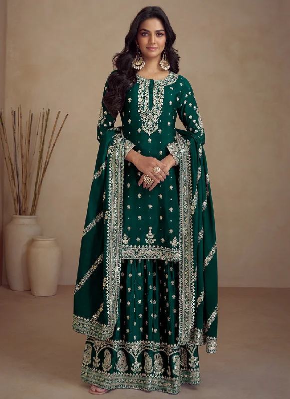 Final Clearance Green Embroidery Designer Sharara Suit