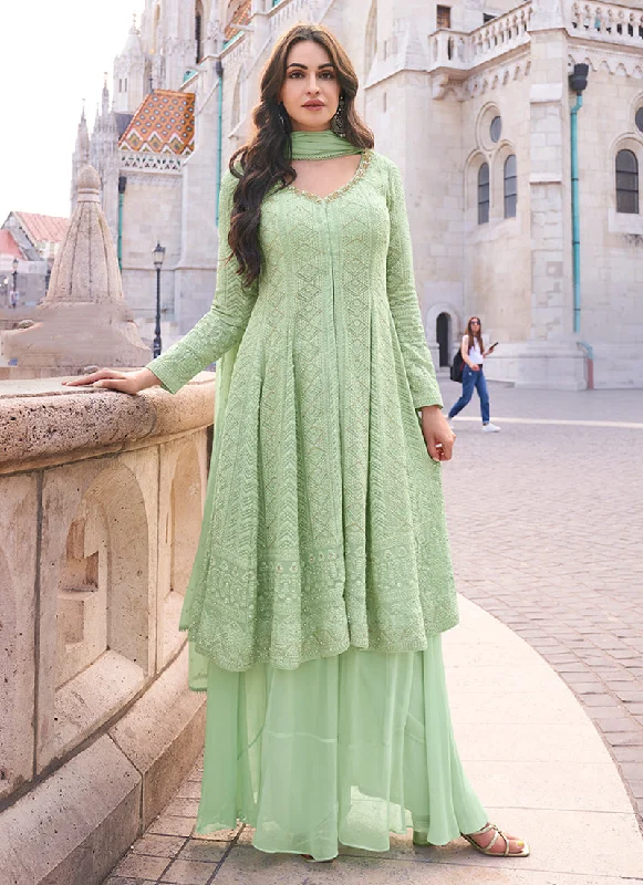 Great Bargains Mint Green Lucknowi Embroidery Slit Style Anarkali Suit