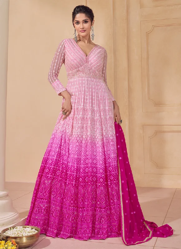 Act Now Pink Ombre Elegant Wedding Anarkali Gown Dress