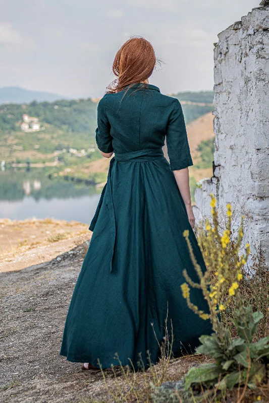 Final Clearance Linen Maxi Dress with Tie Waist