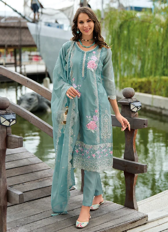 Sneak Peek Sale Teal Blue Chikankari Embroidery Festival Salwar Kameez Suit