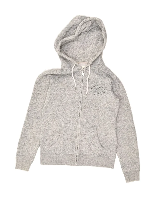 JACK WILLS Womens Zip Hoodie Sweater UK 10 Small  Grey Flecked Cotton