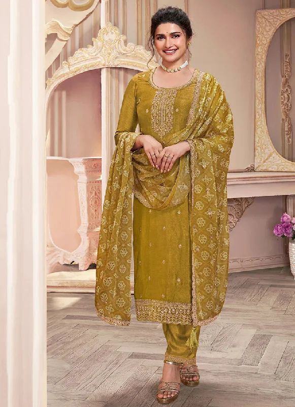 Act Fast Yellow Embroidered Pakistani Pant Style Suit