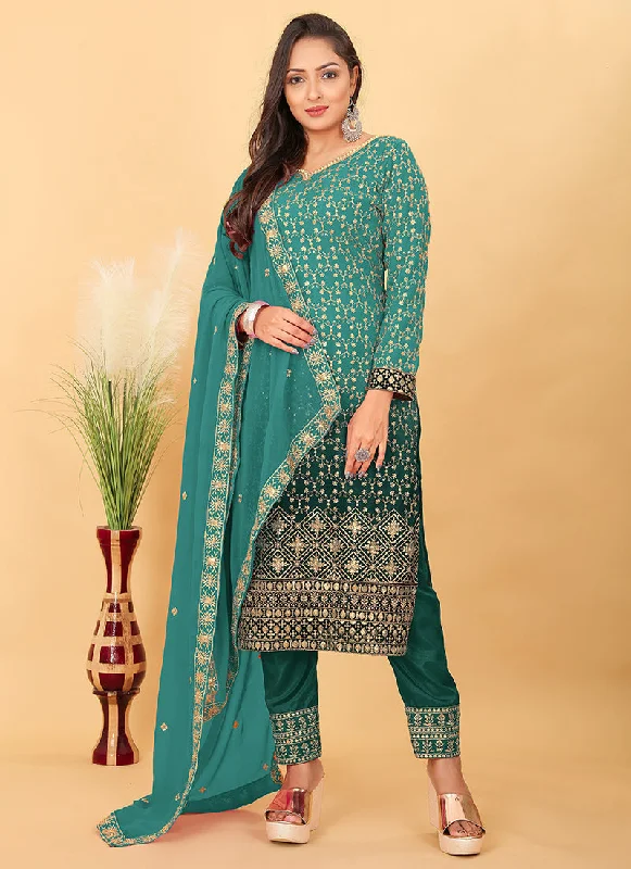 Online Exclusive Turquoise Ombré Georgette Pant Style Salwar Suit