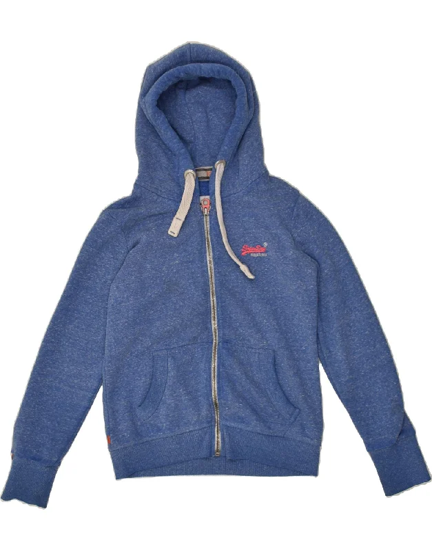 SUPERDRY Womens Zip Hoodie Sweater UK 14 Medium Blue Flecked Cotton