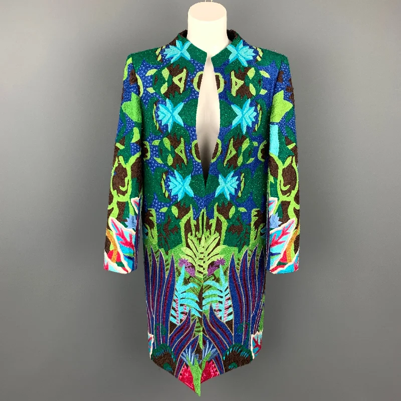 MANISH ARORA Size L Multi-Color Woven Silk Open Front Hand Crafted Coat