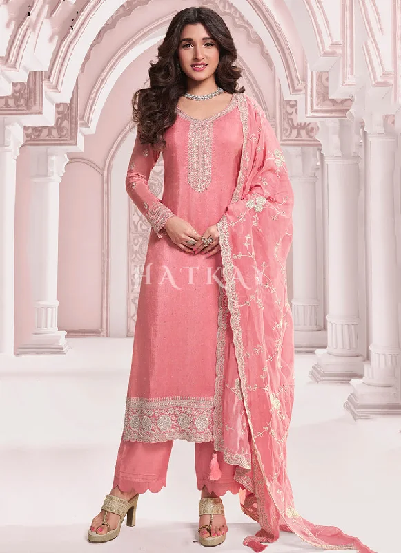 Unmissable Offer Peach Thread Embroidery Pakistani Suit