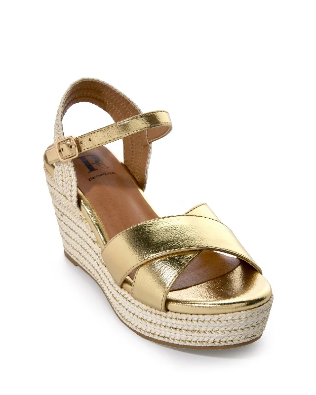 New Markdowns Gold Metallic Braided Wedge Gold