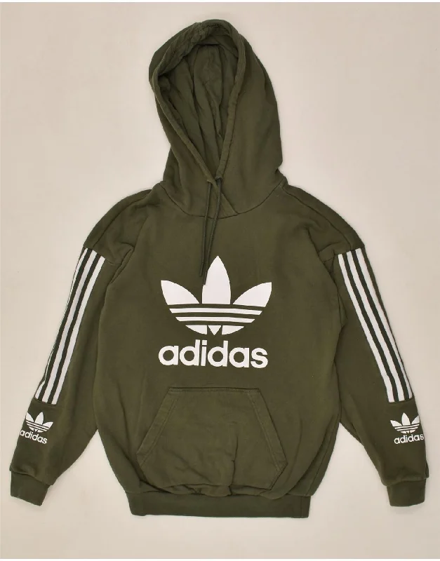 ADIDAS Womens Oversized Graphic Hoodie Jumper UK 6 XS  Khaki Cotton