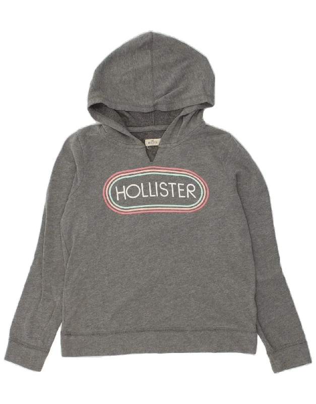 HOLLISTER Womens Graphic Hoodie Jumper UK 14 Large Grey Cotton