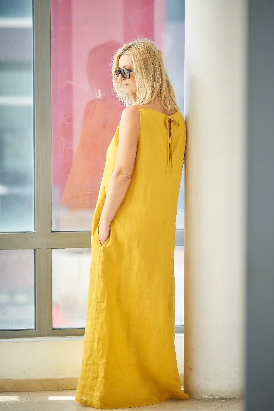 Exclusive Savings Sleeveless Linen Maxi Dress