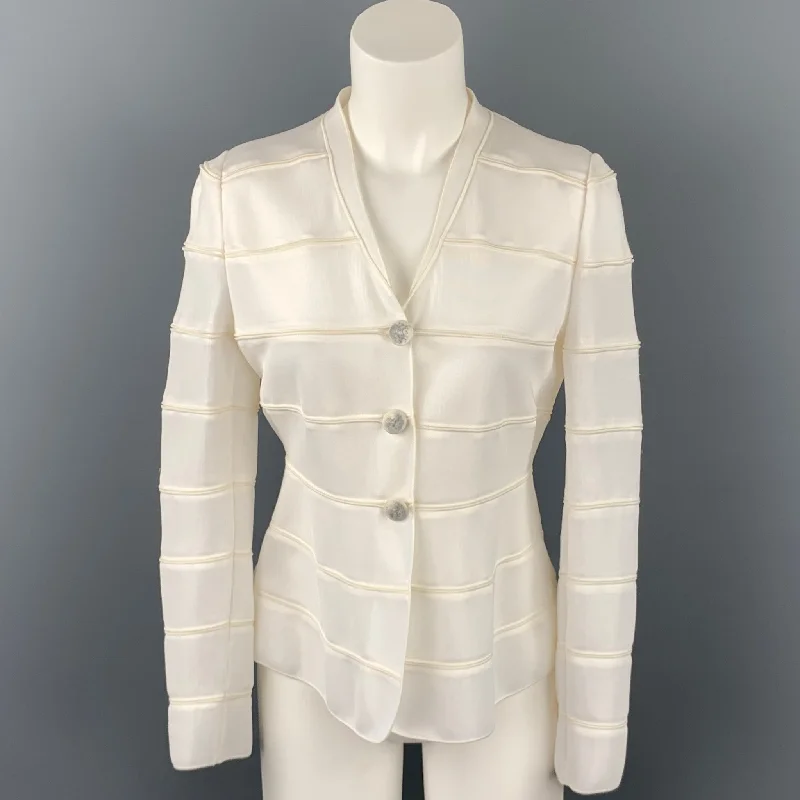 GIORGIO ARMANI Size 2 White Viscose / Polyamide Textured Buttoned Jacket