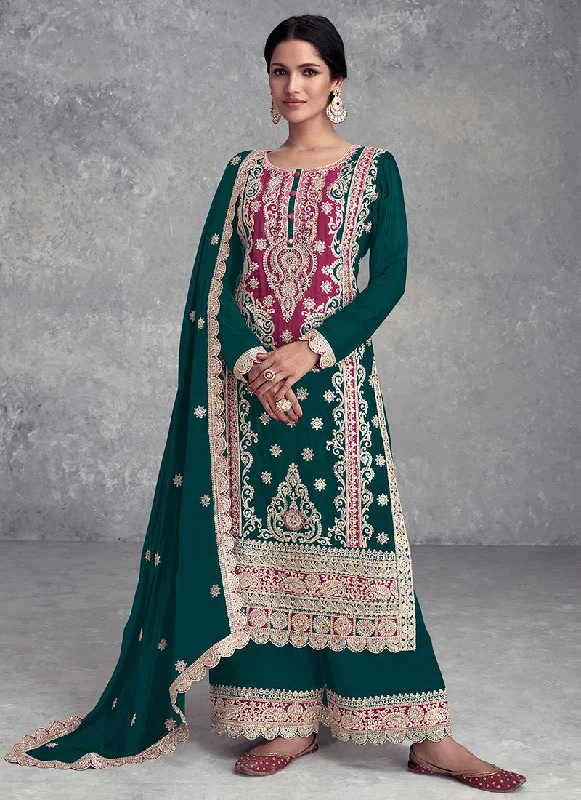Lowest Price Rama Green Embroidered Festive Palazzo Suit