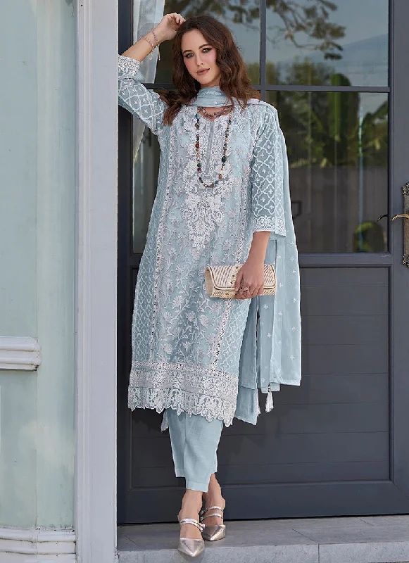 Sky Blue Embroidered Pakistani Dress