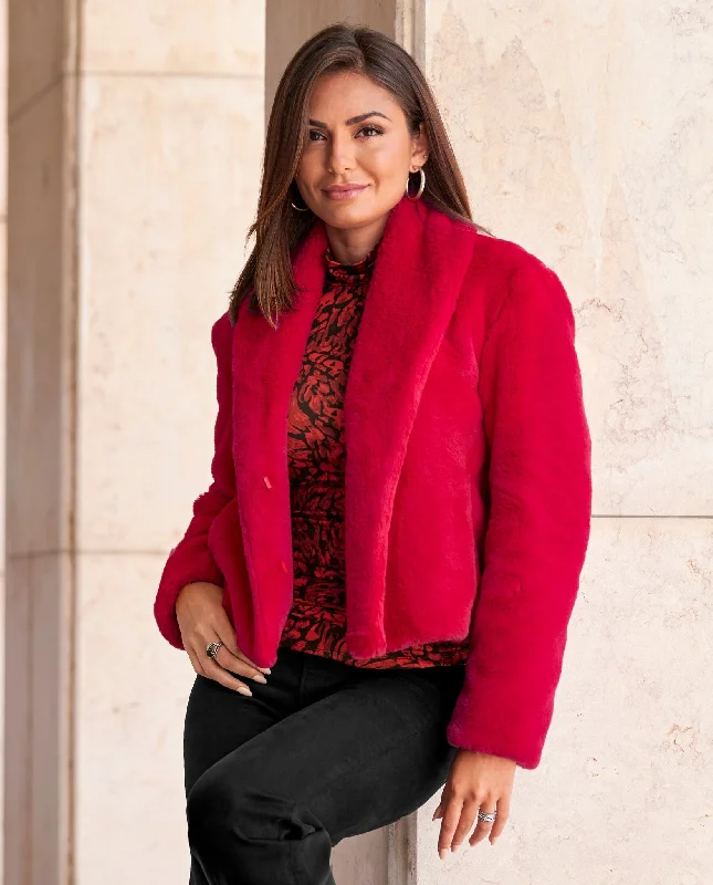 Price Meltdown Shawl Collar Versatile Faux Fur Chubby Racing Red