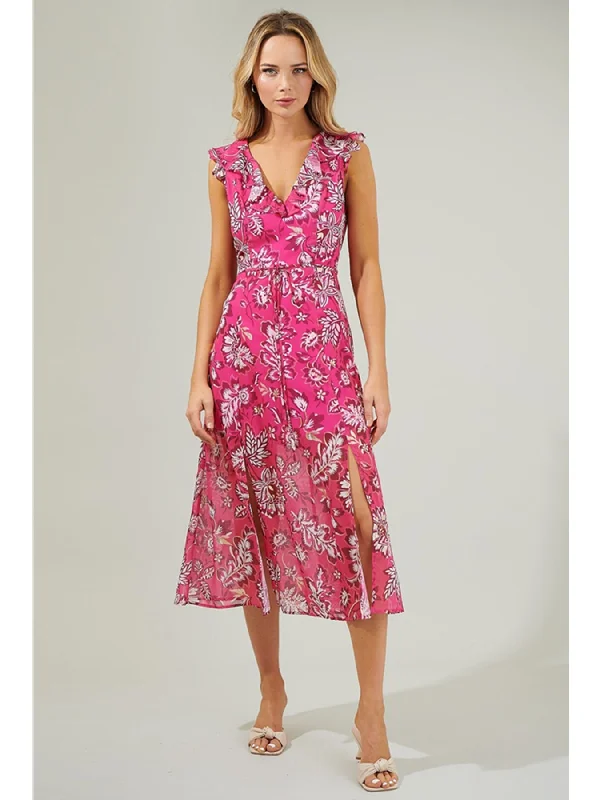 Super Sale Sugarlips Patricia Passion Sleeveless Ruffle Midi Dress In Pink Multi