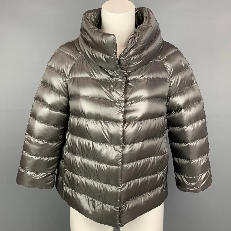 HERNO Size 4 Grey Quilted Nylon Goose Down Jacket