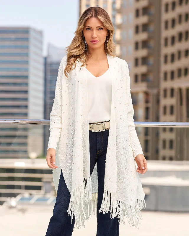 Loyalty Reward Pearl Embellished Poncho Off White