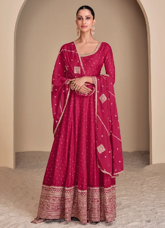 Price Smash Magenta Pink Embroidery Silk Anarkali Suit