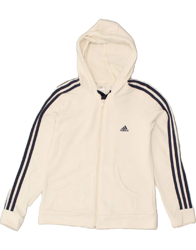 ADIDAS Womens Zip Hoodie Sweater UK 14 Medium  Off White Cotton