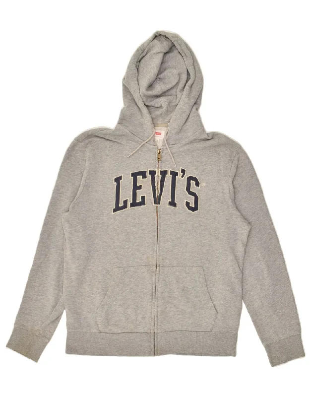 LEVI'S Womens Graphic Zip Hoodie Sweater UK 14 Medium Grey Cotton