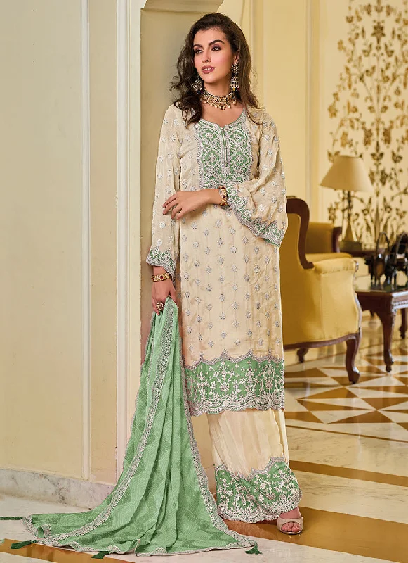 Sale Event White And Green Embroidered Traditional Salwar Kameez