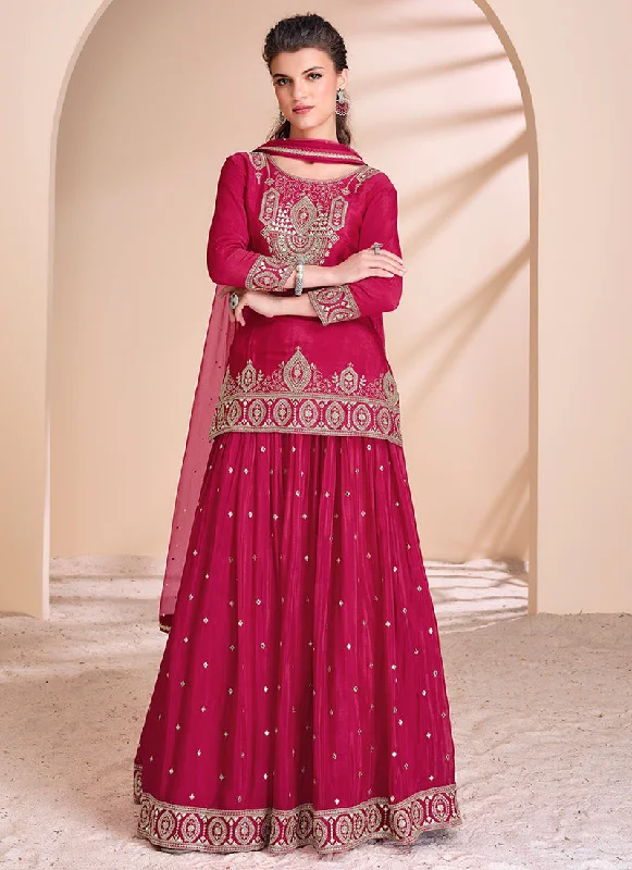 Super Bargain Crimson Red Embroidered Lehenga Kurti