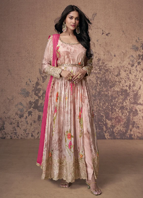 Quick Sale Blush Pink Embroidered Slit Style Anarkali Suit